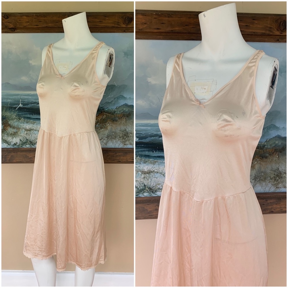 Vintage Pink Sleeveless Midi Slip Dress || Silky Lingerie Dress